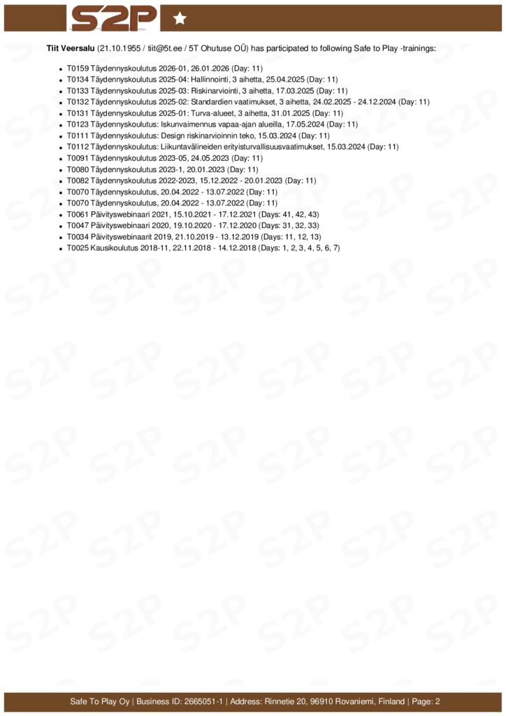 Koolituste sertifikaat 2